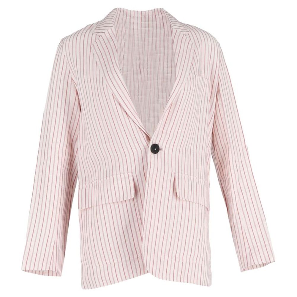 Vanessa Bruno Leto Pinstriped Woven Blazer in White Linen